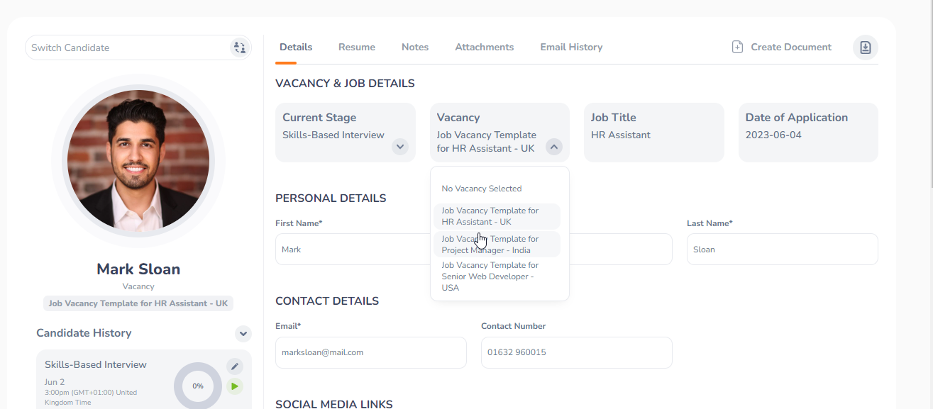 How to view and manage a candidate profile – OrangeHRM
