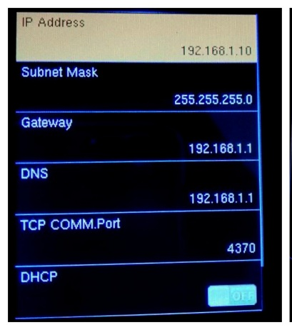 Example network settings screen